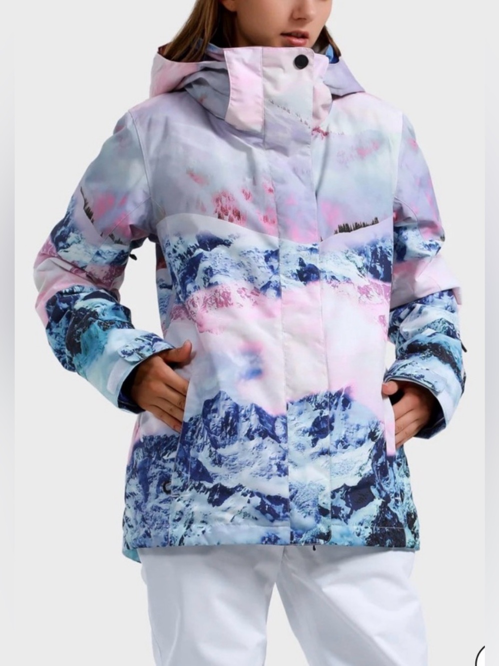 GSOU Snow Ski Jacket Large Mountain Print Waterproof Insulated Snowboard Coat